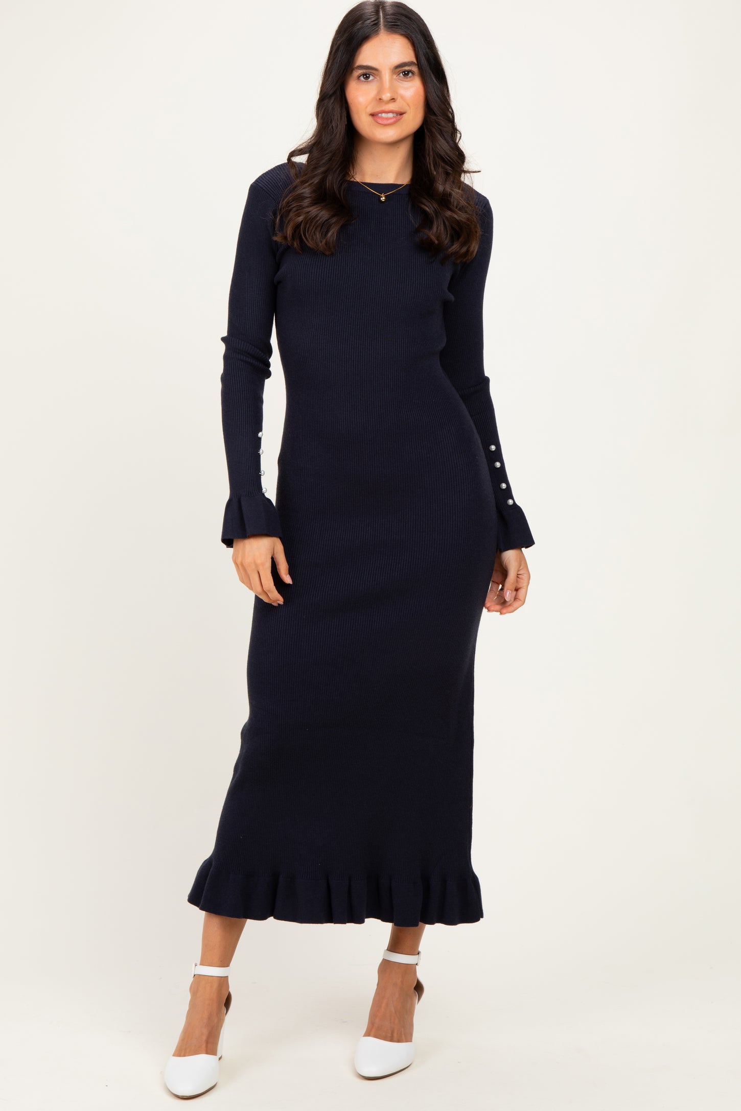 Navy Ribbed Long Sleeve Maternity Sweater Midi Dress – PinkBlush