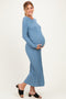 Denim Blue Ribbed Long Sleeve Maternity Sweater Midi Dress