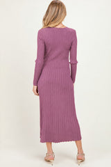 Mauve Ribbed Long Sleeve Maternity Sweater Midi Dress