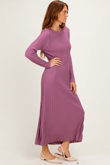 Mauve Ribbed Long Sleeve Sweater Midi Dress