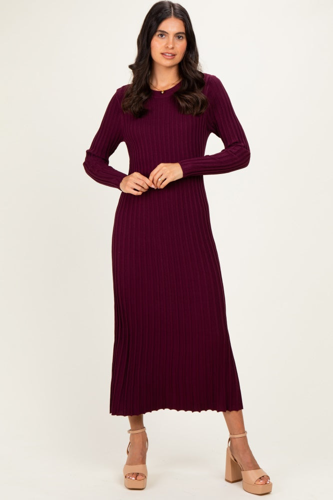 burgundy ribbed dress Zara Collared Long-sleeved Knit Dress