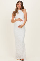 Ivory Halter Open Back Maternity Maxi Dress