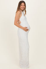 Ivory Halter Open Back Maternity Maxi Dress