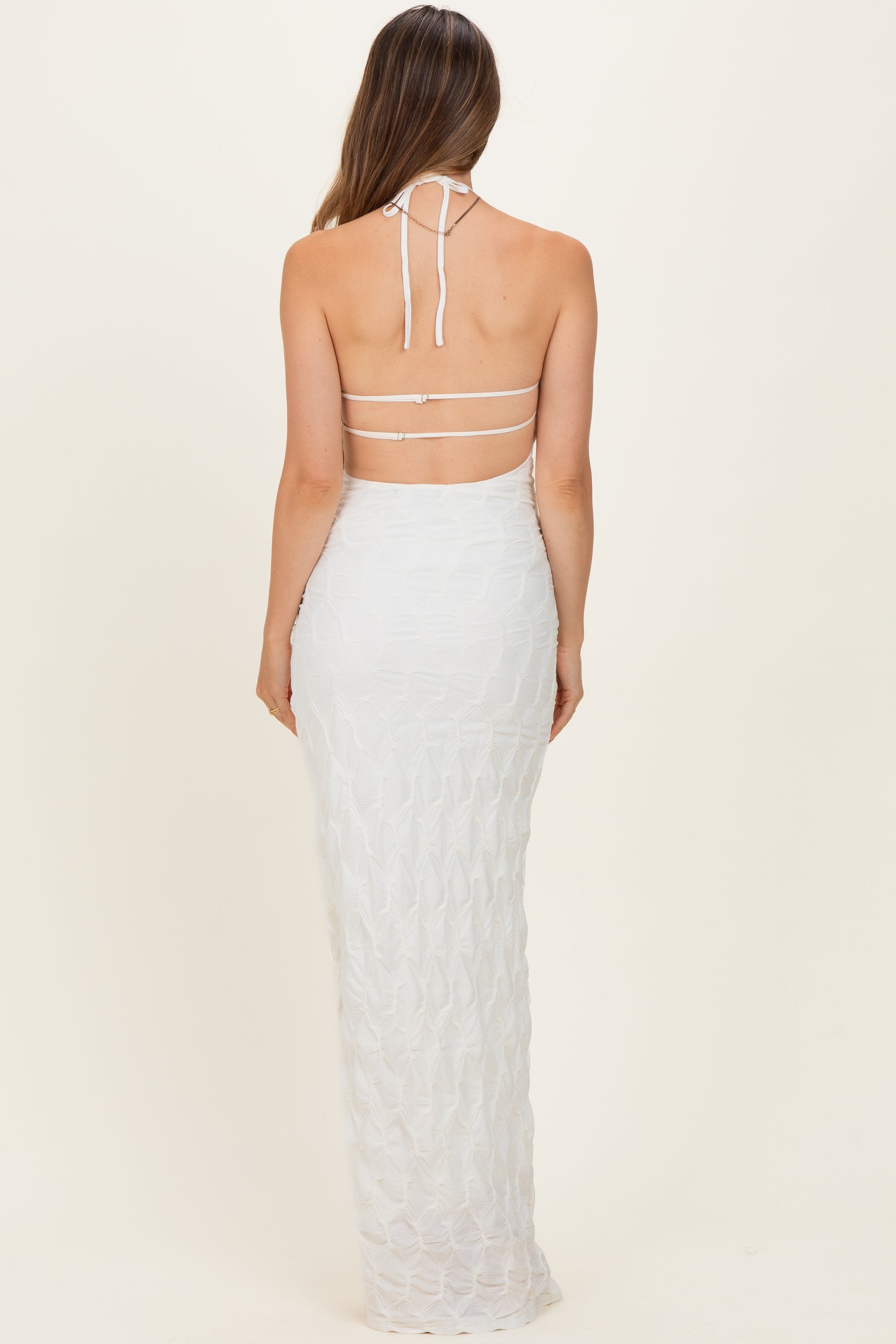 Ivory Halter Open Back Maternity Maxi Dress