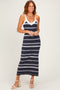 Navy Shoulder Tie Striped Knit Maxi Dress