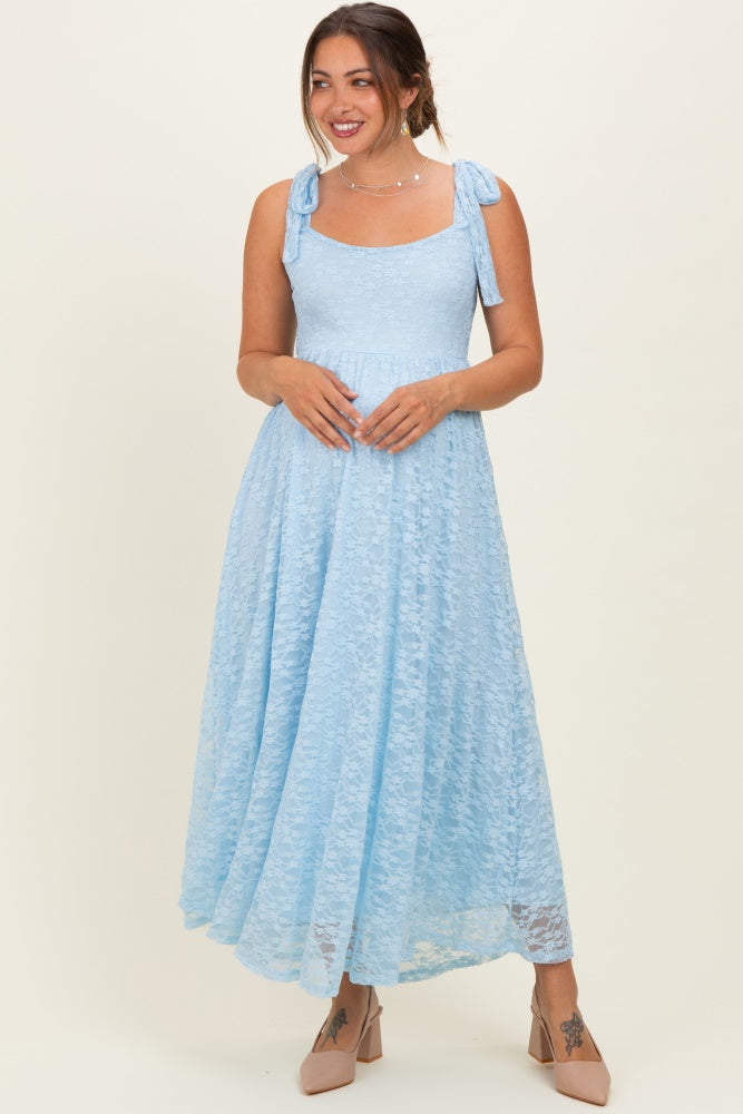 Light Blue Sleeveless Lace Maternity Maxi Dress