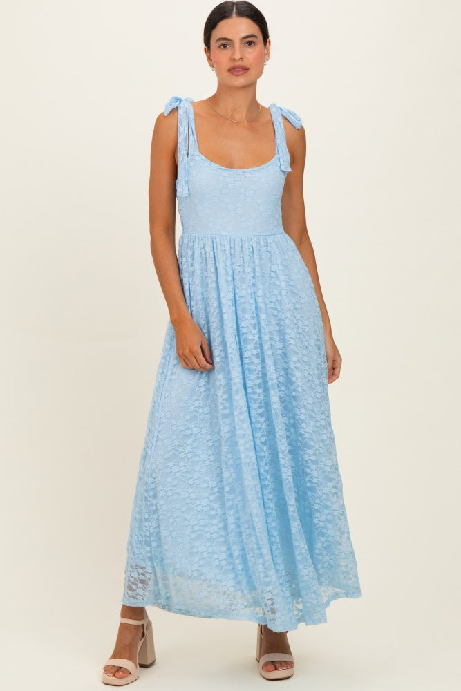 Light Blue Sleeveless Lace Maternity Maxi Dress