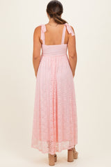 Light Pink Sleeveless Lace Maternity Maxi Dress