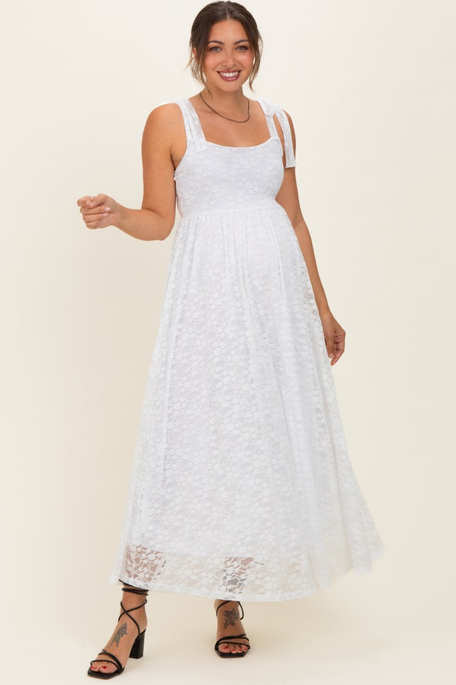 maternity white maxi dress PinkBlush White Lace Overlay Maternity Maxi Dress