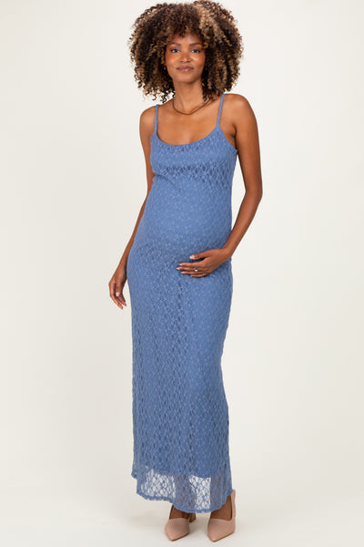 Blue Sleeveless Lace Square Neck Maternity Maxi Dress – PinkBlush