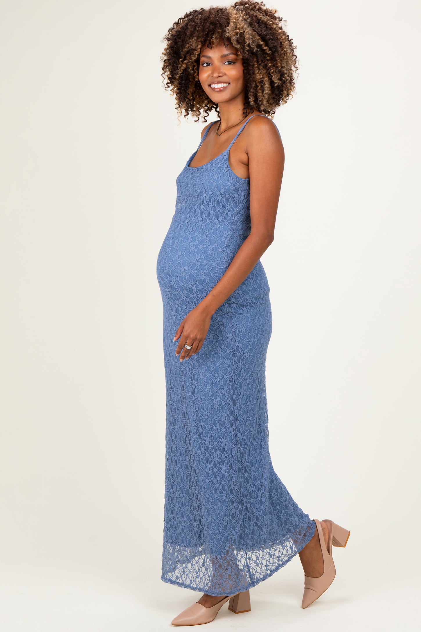 blue maxi dress lace Dinah And Satin / Cornflower | MESHKI Waist 31cm Blue Lace Maxi Dress with