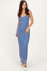 Blue Sleeveless Lace Square Neck Maxi Dress