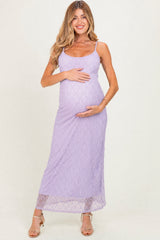 Lavender Sleeveless Lace Square Neck Maternity Maxi Dress