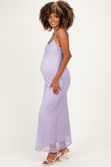 Lavender Sleeveless Lace Square Neck Maternity Maxi Dress