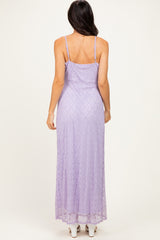 Lavender Sleeveless Lace Square Neck Maxi Dress
