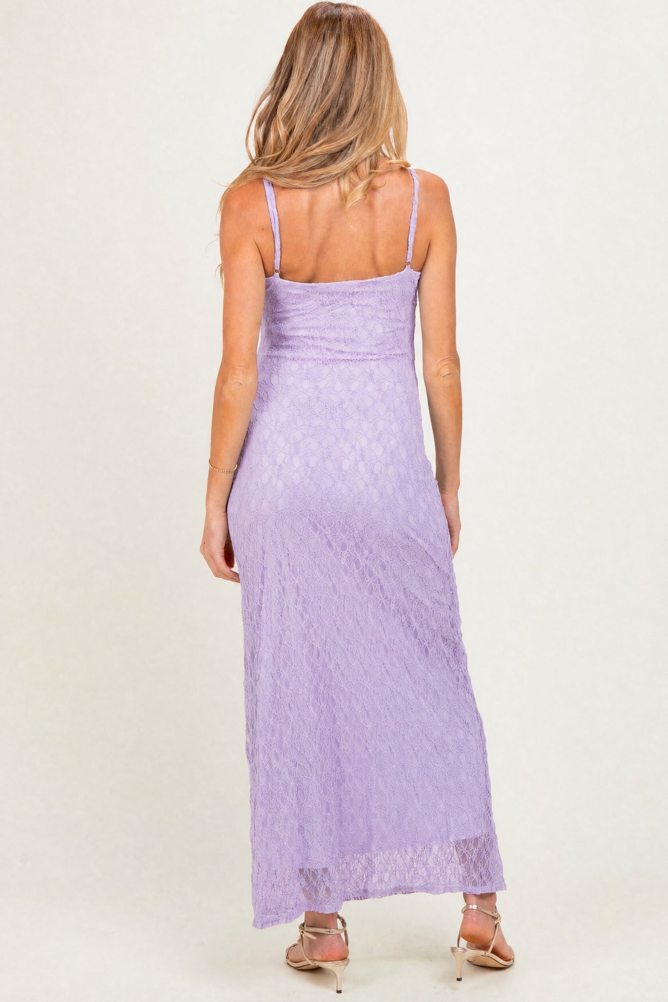 Lavender Sleeveless Lace Square Neck Maternity Maxi Dress