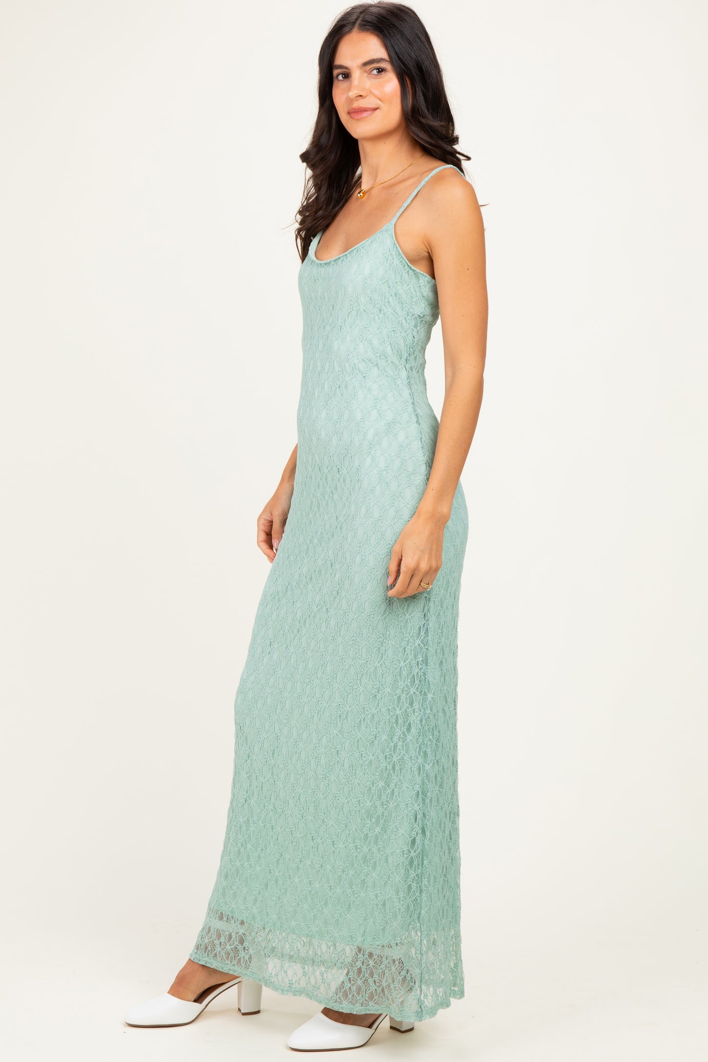 Sage Sleeveless Lace Square Neck Maxi Dress