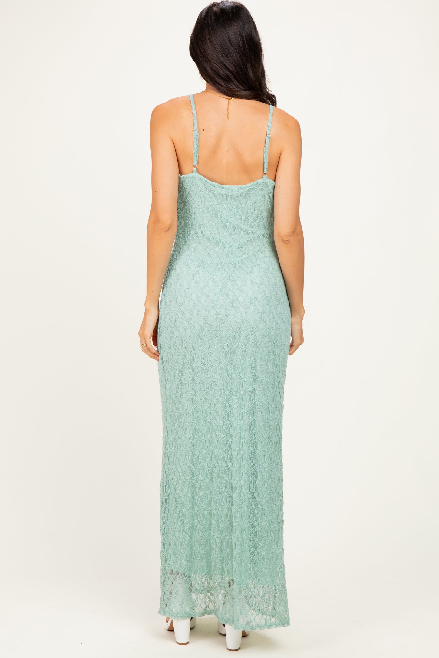 Sage Sleeveless Lace Square Neck Maxi Dress