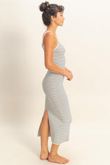 White Striped Fitted Midi Tank Dress