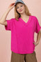 Fuchsia Ribbed Raw Hem Short Sleeve Top