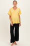 Yellow Ribbed Raw Hem Maternity Short Sleeve Top
