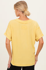 Yellow Ribbed Raw Hem Maternity Short Sleeve Top