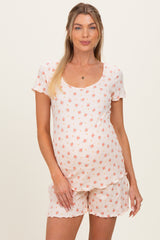 Peach Floral Ribbed Maternity Lounge Set