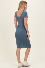 Denim Ribbed Short Sleeve Midi Dress