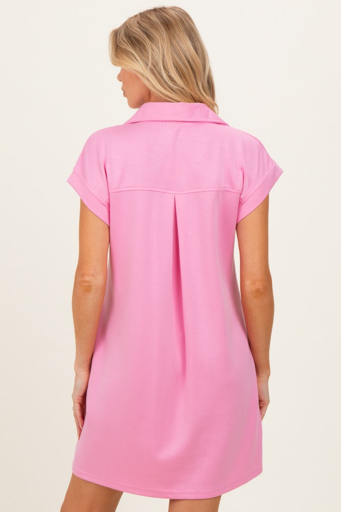 Pink Collared Maternity Pocket Dress