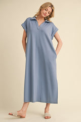 Denim Blue Collared Oversized Midi Dress
