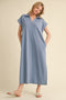 Denim Blue Collared Oversized Midi Dress
