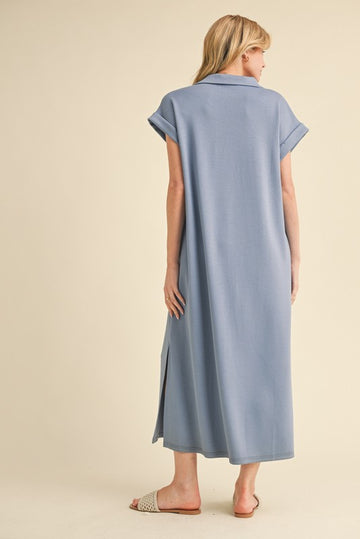 Denim Blue Collared Oversized Midi Dress
