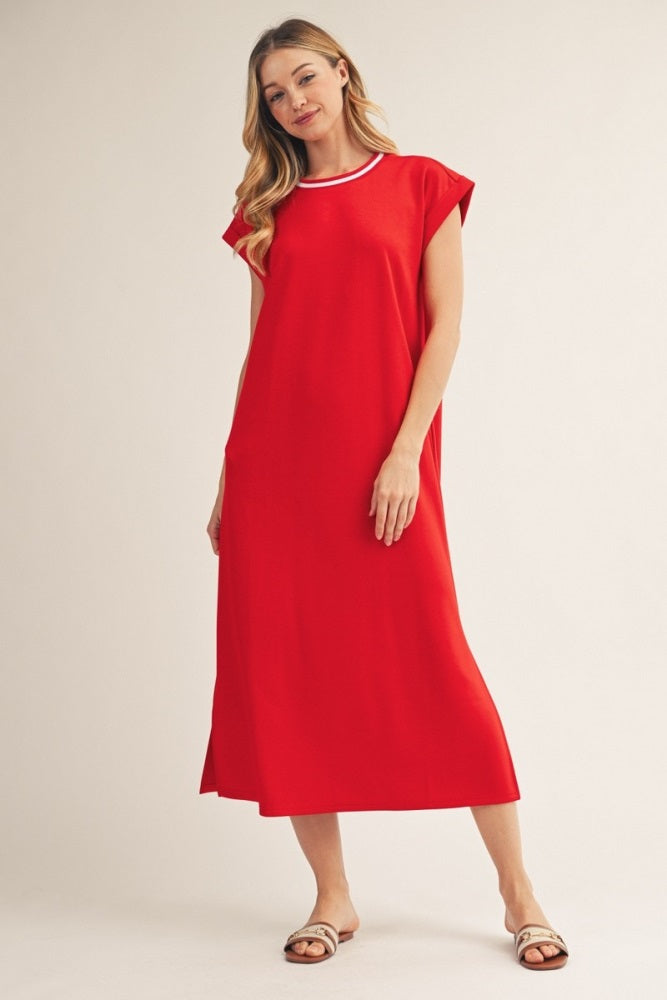 Tomato Red Side Slit Midi Dress – PinkBlush