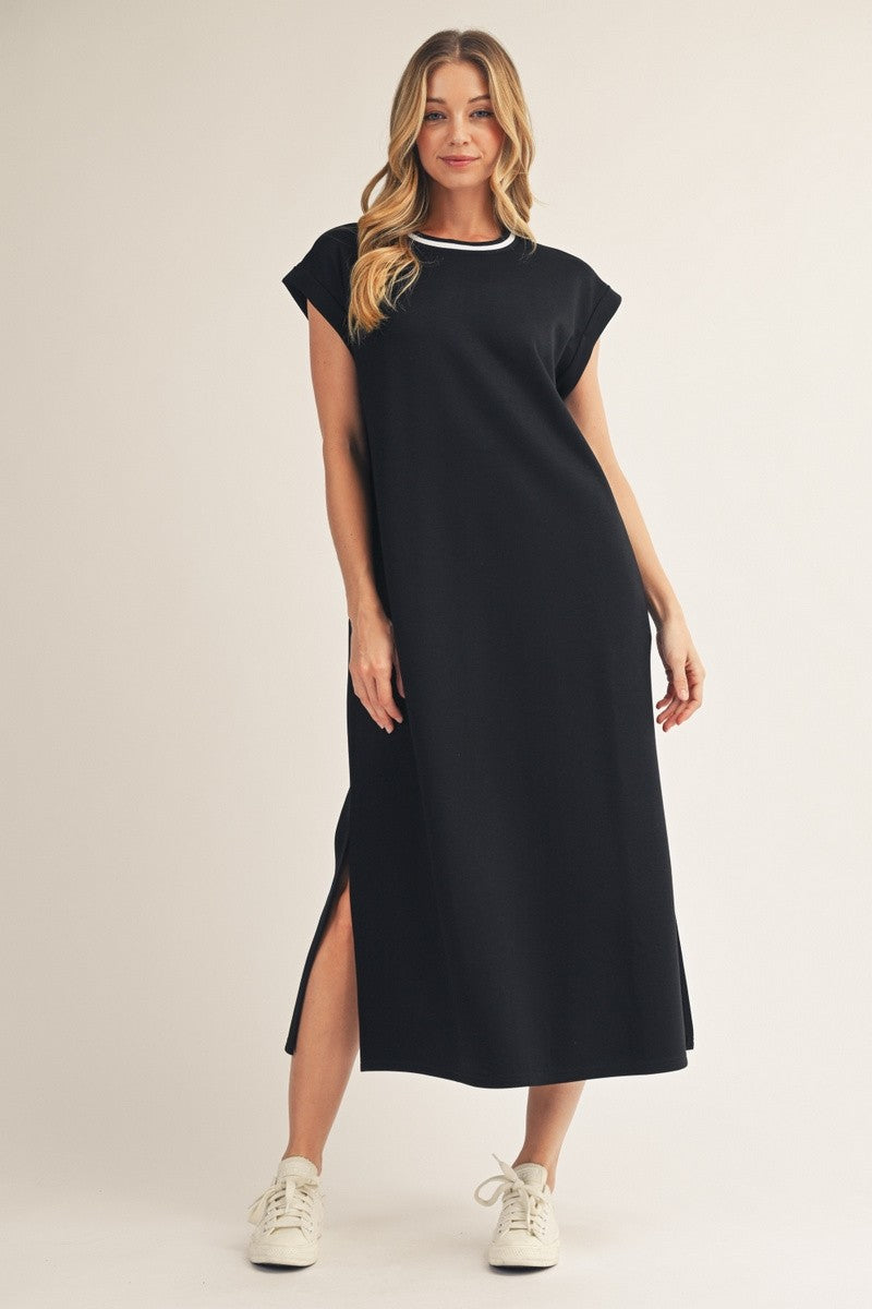 Black Side Slit Maternity Midi Dress