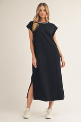 Black Side Slit Maternity Midi Dress