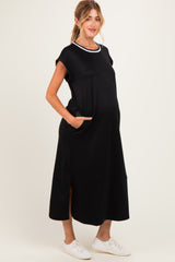Black Side Slit Maternity Midi Dress