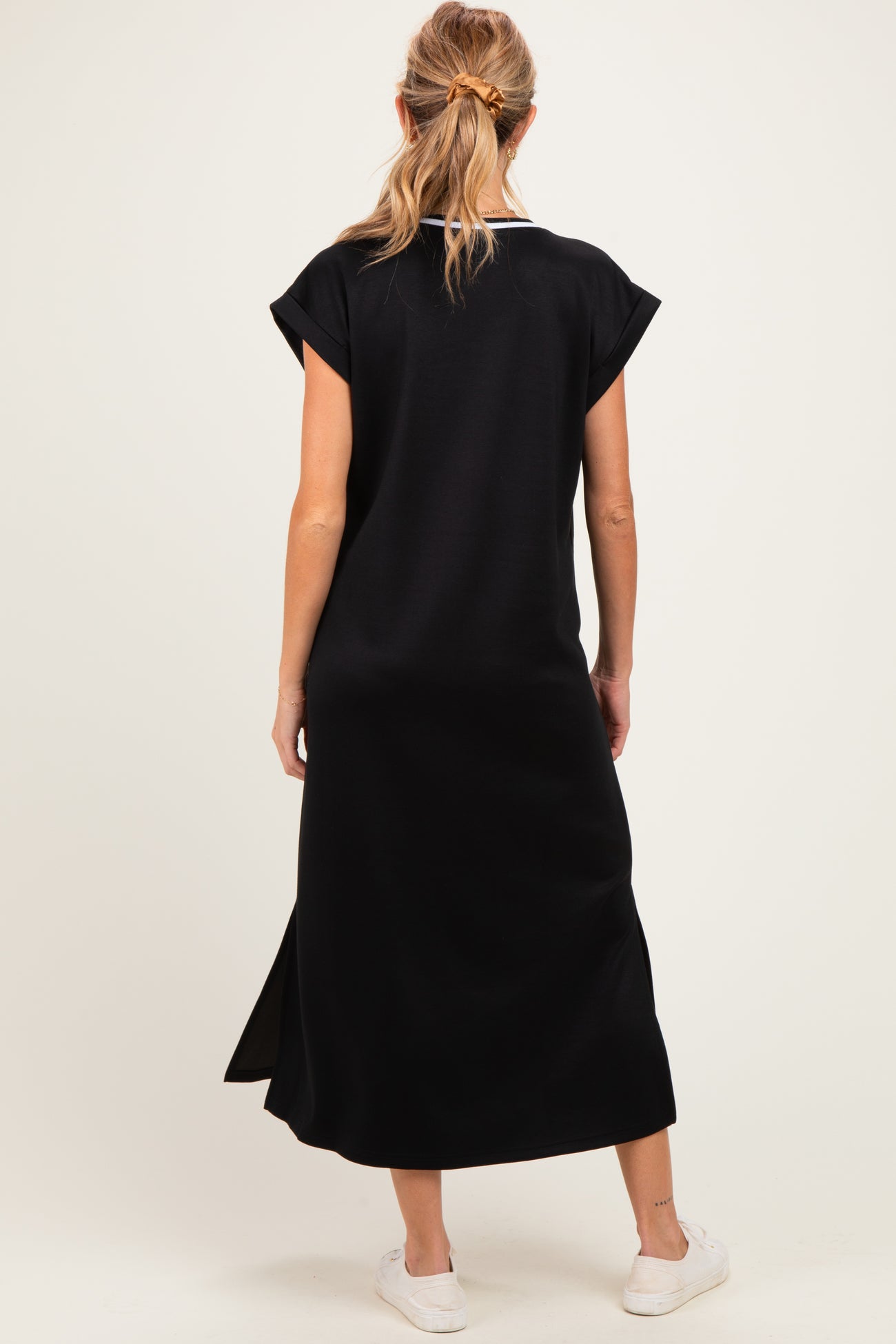 Black Side Slit Maternity Midi Dress