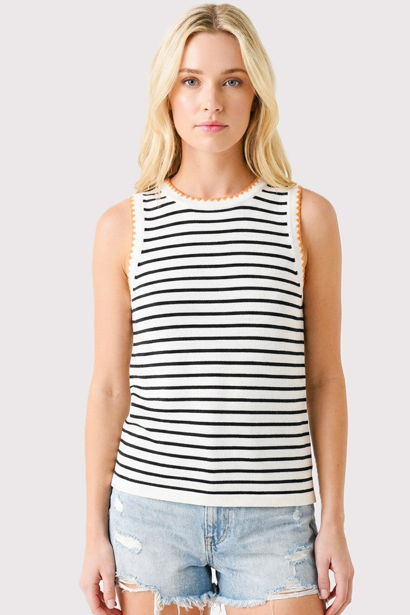 Navy Striped Stitch Detail Knit Tank