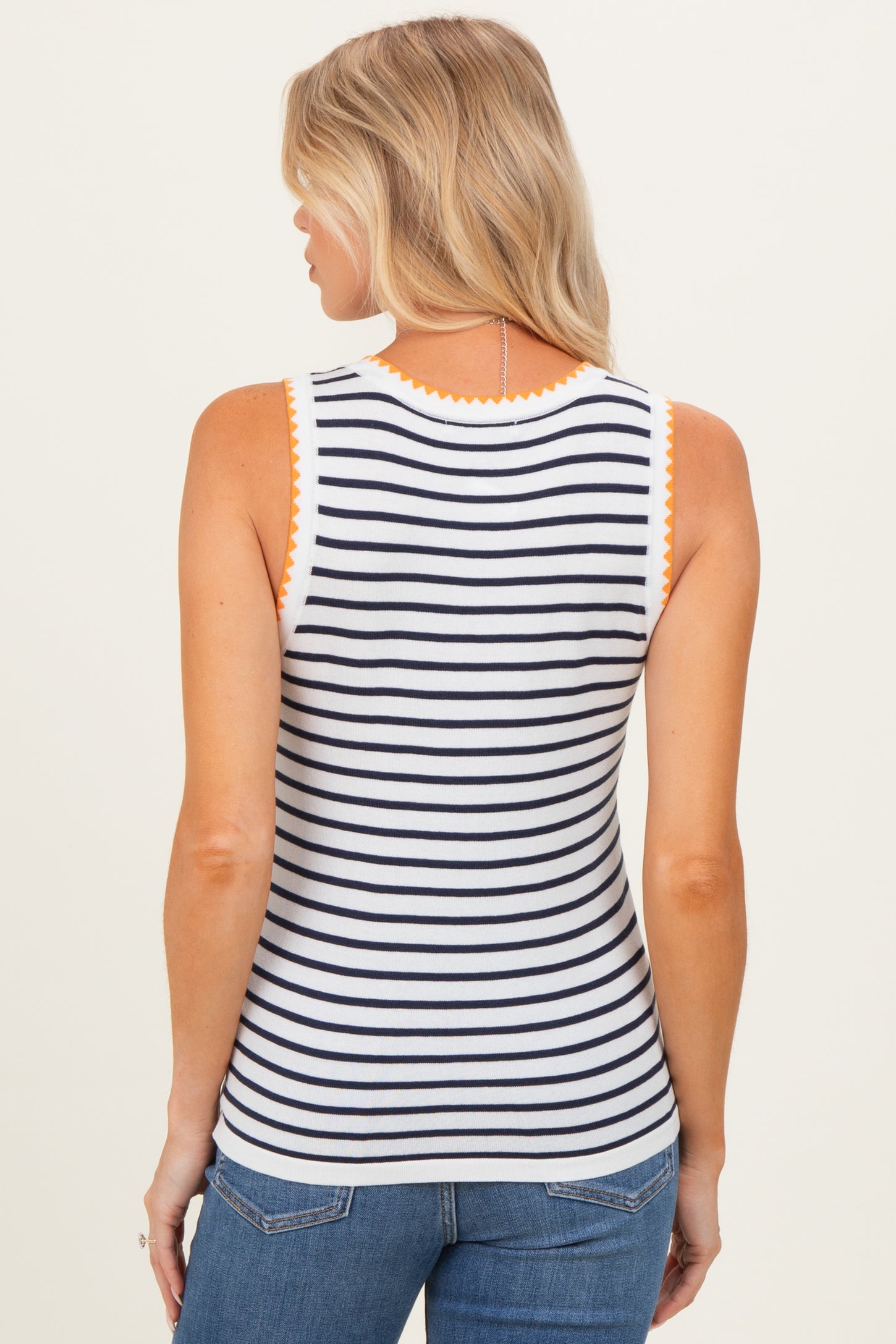Navy Striped Stitch Detail Maternity Knit Tank