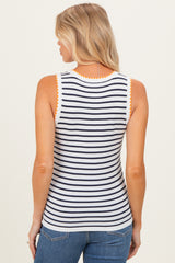 Navy Striped Stitch Detail Maternity Knit Tank