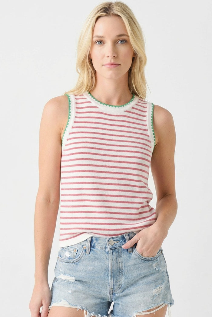 Pink Striped Stitch Detail Maternity Knit Tank