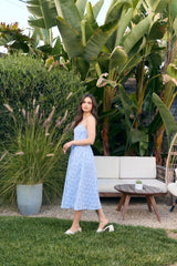 Powder Blue Floral Gingham Midi Dress