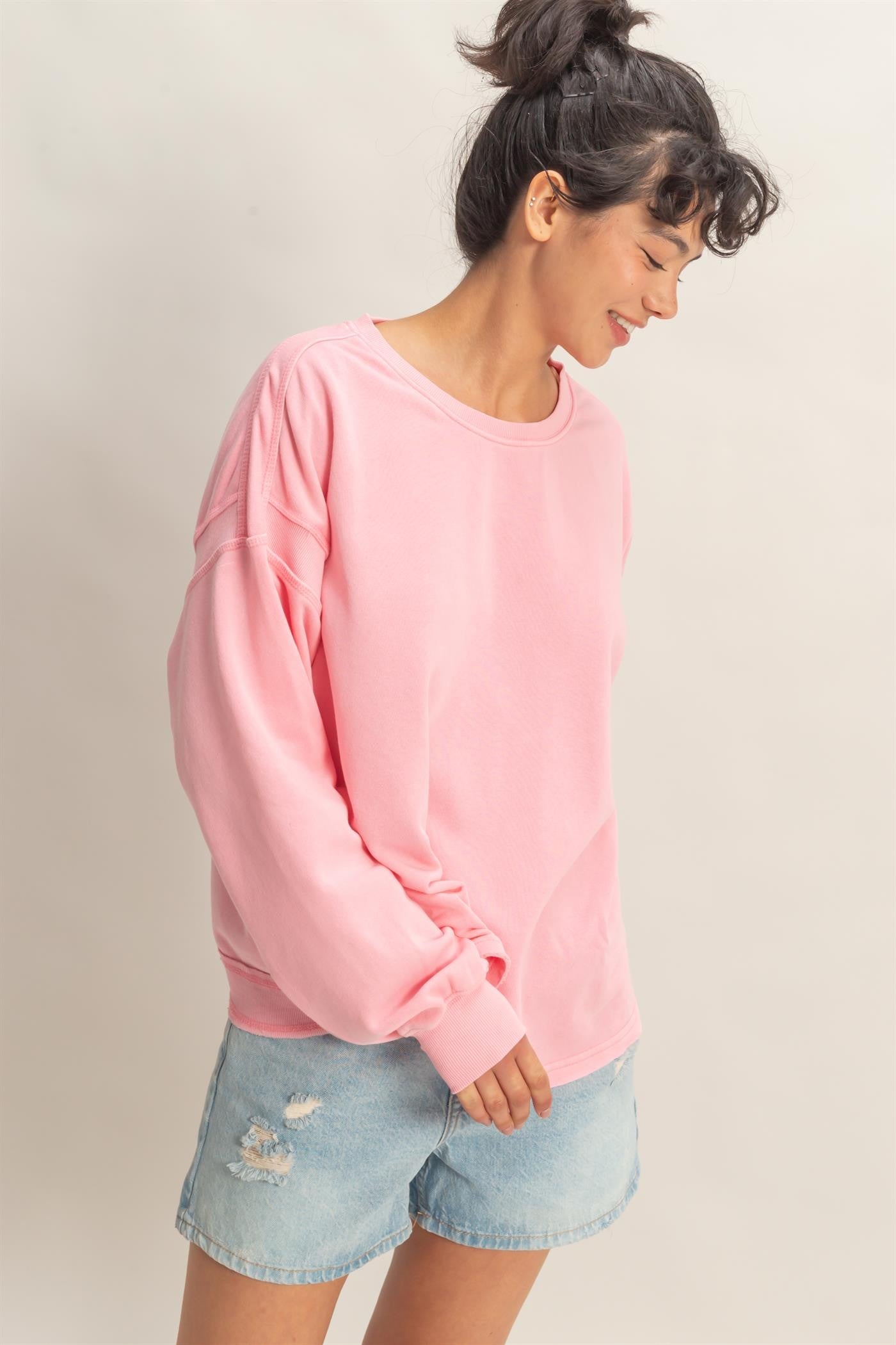 Pink Oversized Cutout Back Sweatshirt