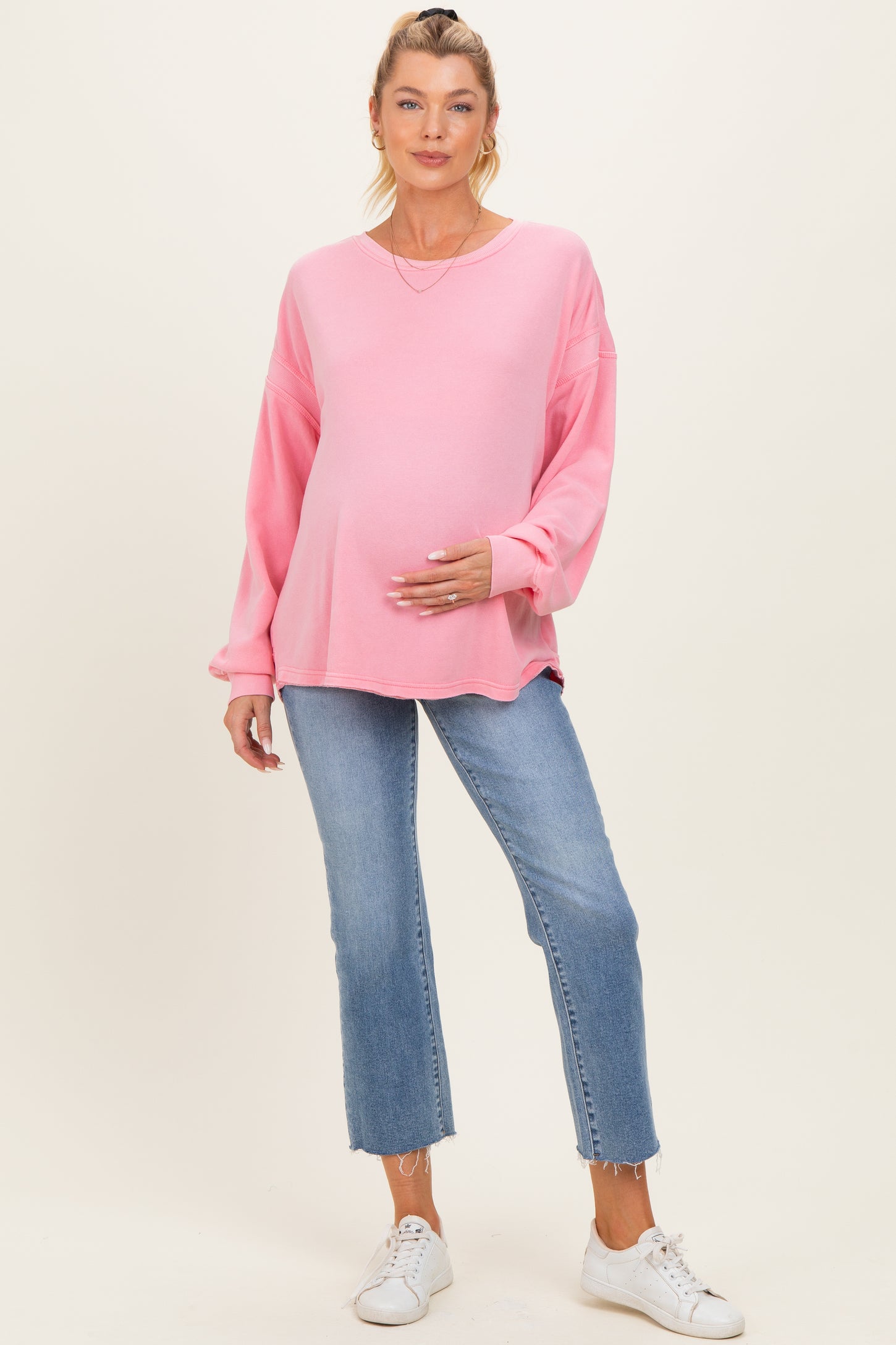 Pink Oversized Cutout Back Maternity Sweatshirt