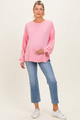 Pink Oversized Cutout Back Maternity Sweatshirt