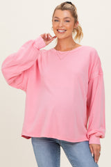 Pink Oversized Cutout Back Maternity Sweatshirt