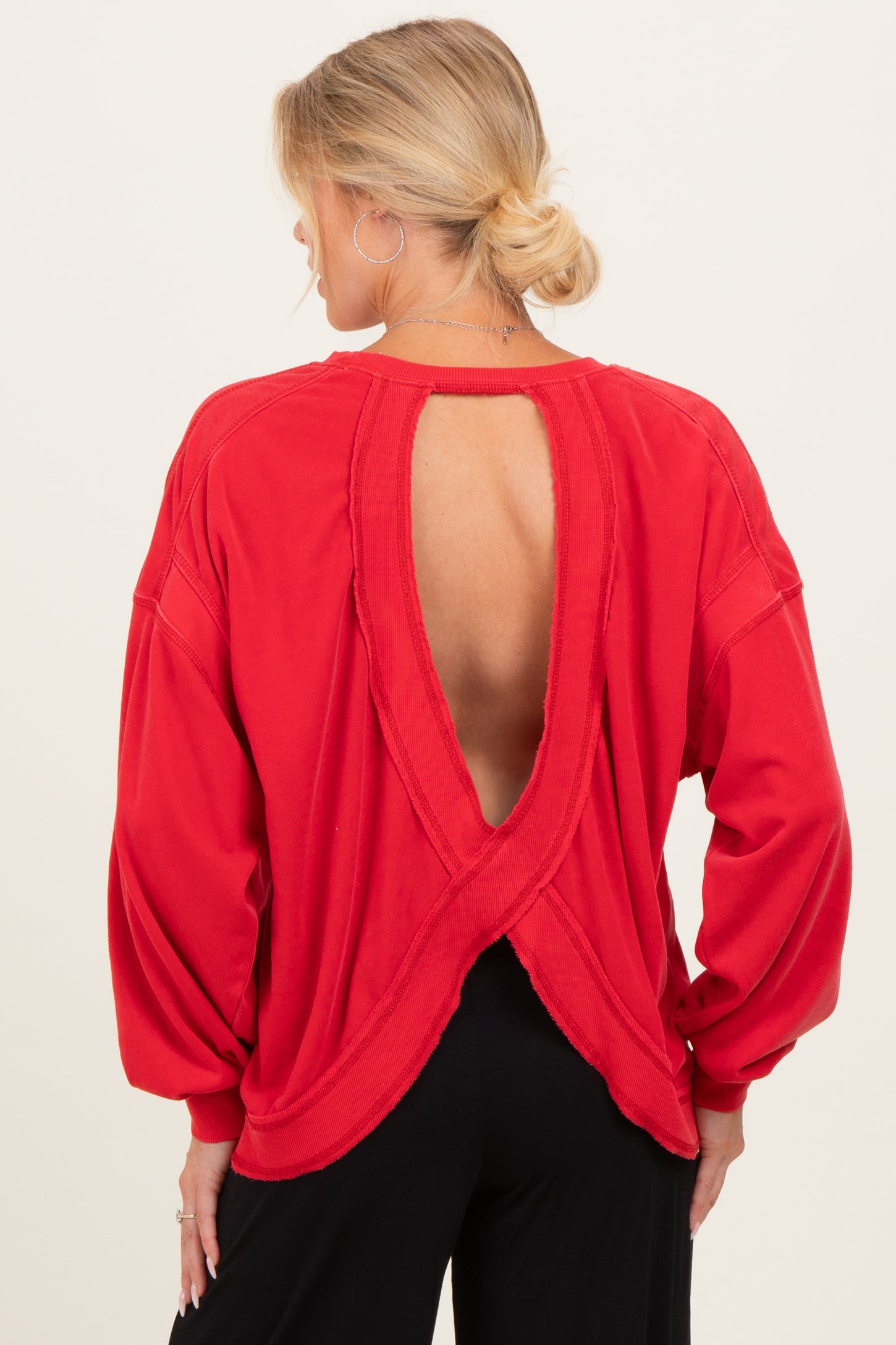 Red Oversized Cutout Back Maternity Sweatshirt