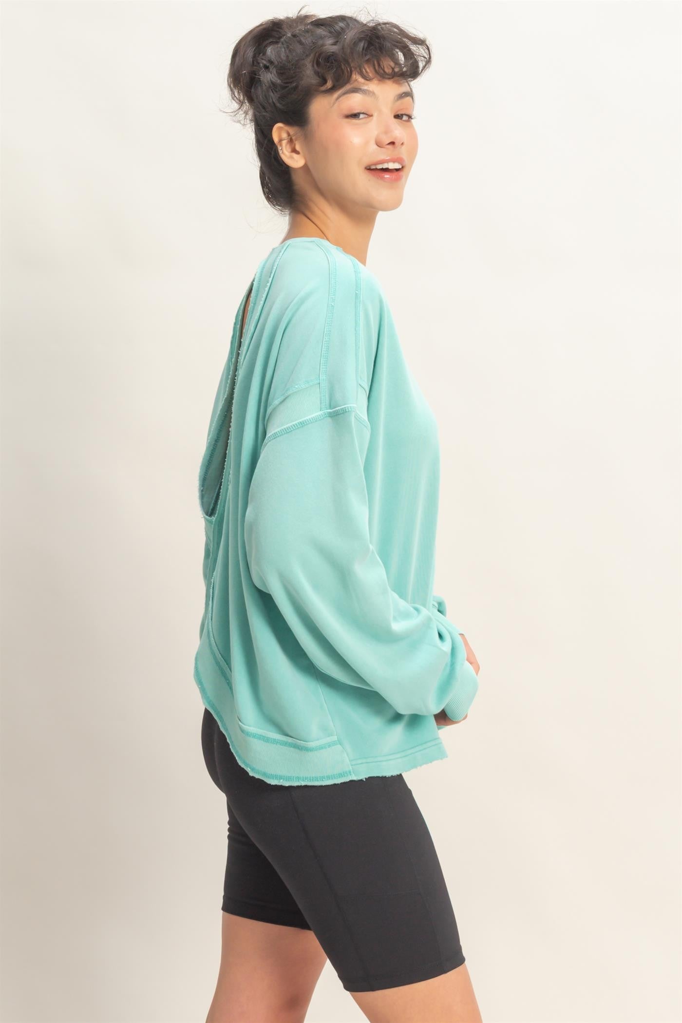 Turquoise Oversized Cutout Back Sweatshirt