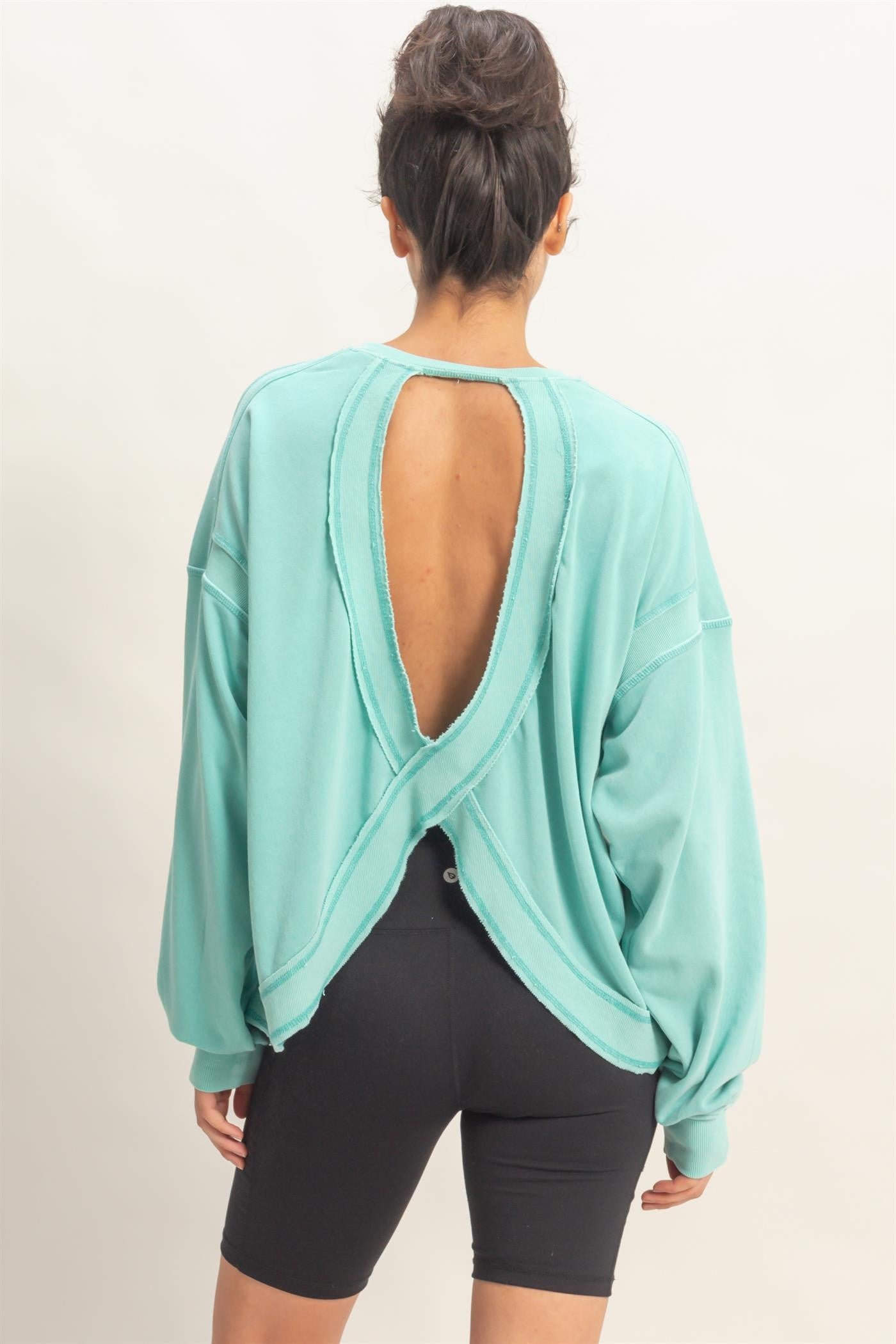Turquoise Oversized Cutout Back Sweatshirt