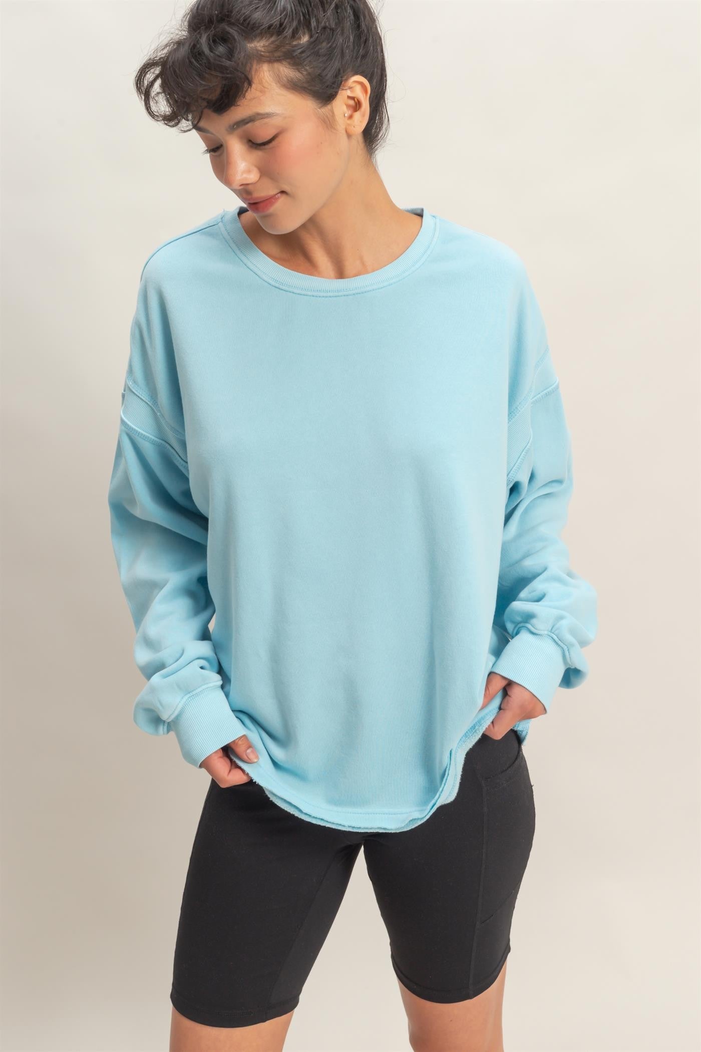 Light Blue Oversized Cutout Back Maternity Sweatshirt